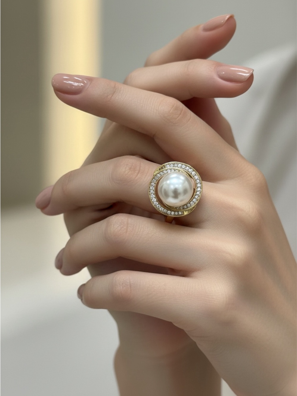 Elegant Gold Pearl Halo Ring - Classic Women's Jewelry